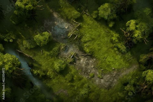 DnD Battlemap Shadowy Forest Clearing: Mysterious and serene forest scene.