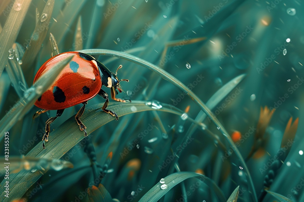 Obraz premium Red scarab on the leaves