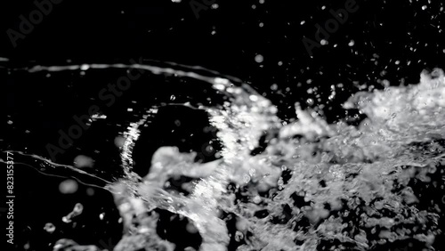 Super Slow Motion Shot of Vertical Splashing Water at 1000 fps.Black background photo