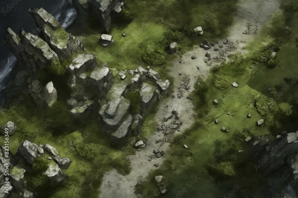 DnD Battlemap Windswept Cliff Path: A Treacherous Journey.