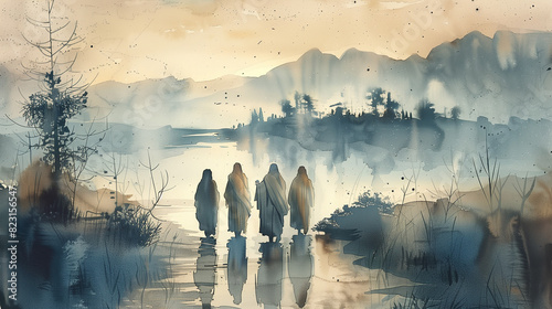 The twelve chosen, disciples. Biblical. Christian religious Judean Ministry of Jesus. Biblical watercolor Illustration  photo