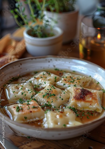 Maultaschen - Swabian ravioli filled with meat, spinach, and onions, served in broth