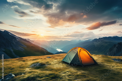 Serene Sunset Mountain Camping Adventure