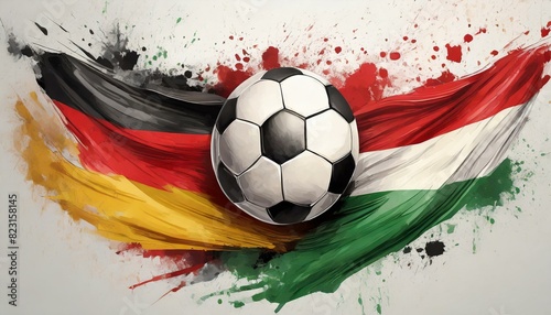 Germany and Hungary flag on white background with football in the middle,European Championship art design photo