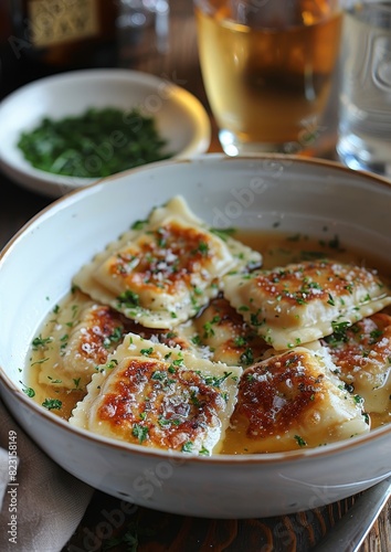 Maultaschen - Swabian ravioli filled with meat, spinach, and onions, served in broth