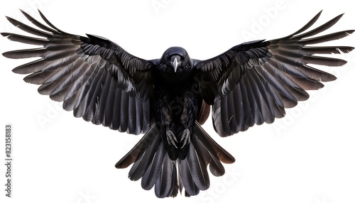 Black Crow Soaring with Majestic Open Wings