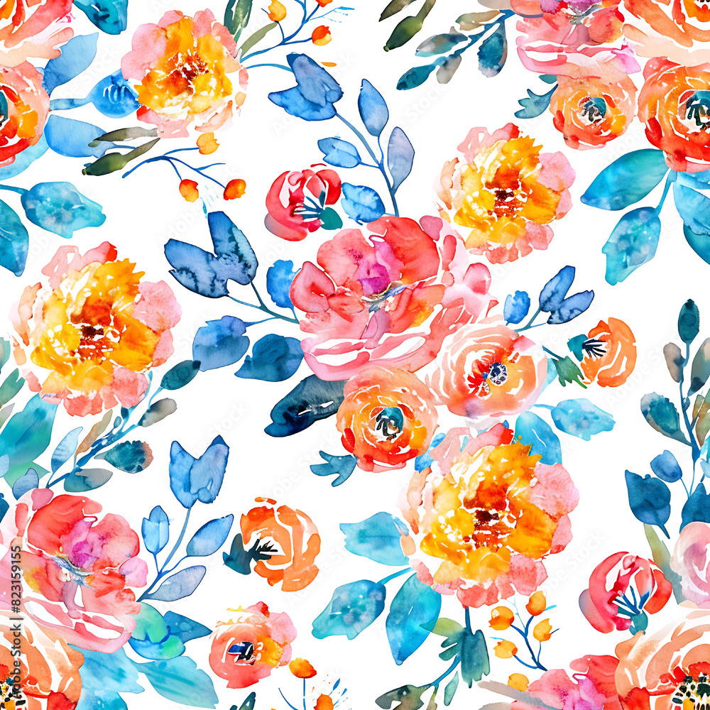 Watercolor Bohemian Flower Pattern