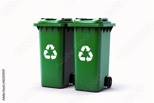 a pair of green recycle bins