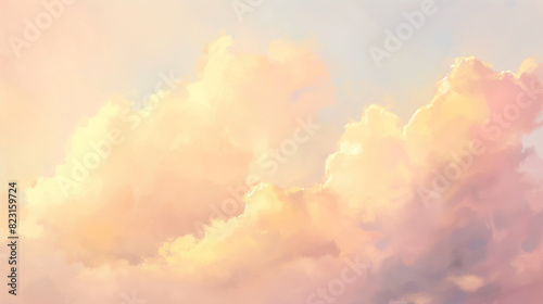 Baground of Renaissance cloud Sky Painting: Pastel White & Yellow Clouds, Late Afternoon Dreamy Light