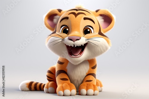 a cartoon tiger sitting on a white surface