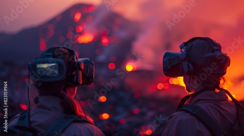 A team of disaster mitigation spets use VR technology to simulate a volcanic eruption and practice evacuation procedures for nearby towns. photo