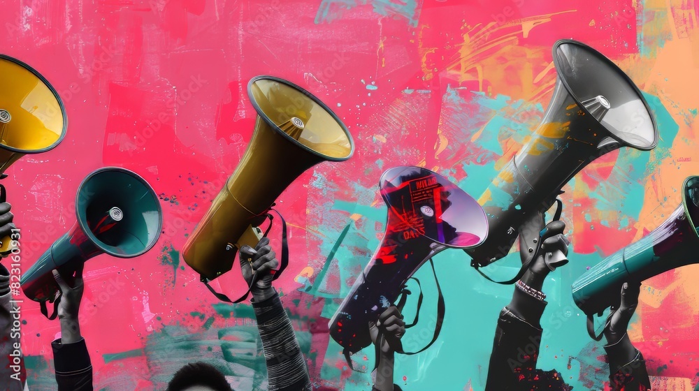 The picture depicts a human hand holding a megaphone and spreading fake ...