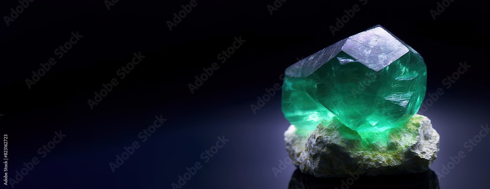 Fluorite is rare precious natural stone on black background. AI generated. Header banner mockup with space. Fluorite is rare precious natural stone on black background. AI generated. Header banner mockup with space.