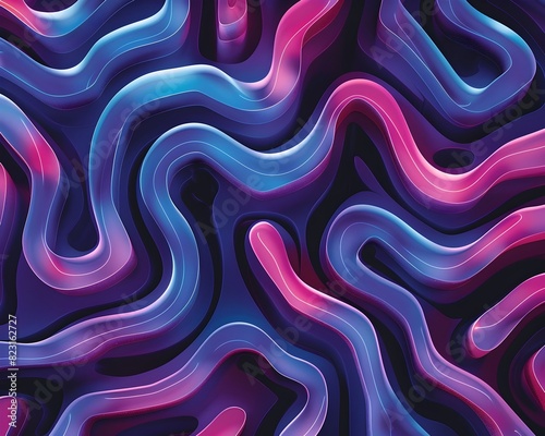 Algorithmically Constructed Maze of Fluid Geometric Pathways in Vibrant Neon Color Tones