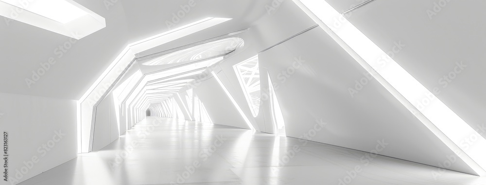 Futuristic White Corridor with Sleek Design Aesthetics