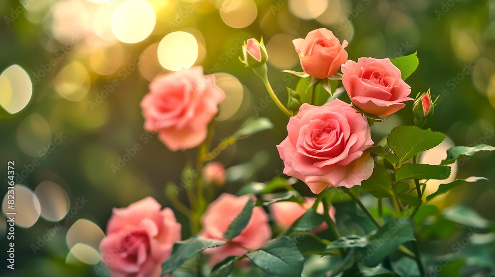 Beautiful pink roses in a sunny garden. Natural floral beauty. Perfect for romantic themes and nature collections. Created by AI. Beautiful pink roses in a sunny garden. Natural floral beauty. Perfect for romantic themes and nature collections. Created by AI.