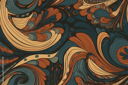 70s Psychedelic Paisley Pattern with Swirling Shapes Background