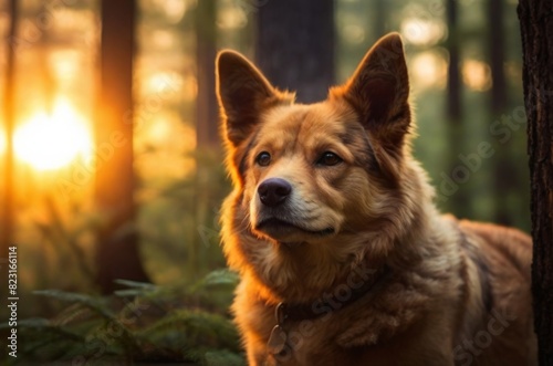 Dog portrait, Professional wild life photography, in forest, sunset bokeh blur background, animals & birds, cinematic, wallpaper © Pixels 