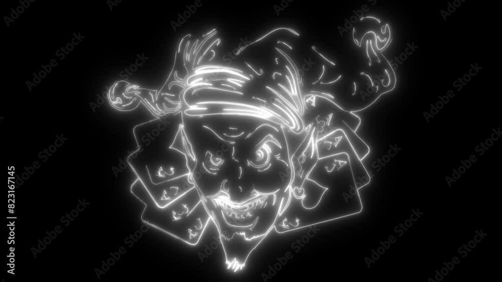 white silhouette of Laughing Devil joker on black background white silhouette of Laughing Devil joker on black background
