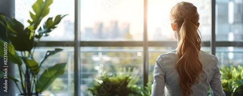 Confident Businesswoman Spearheading Strategic Review in Modern Corporate Office photo