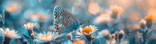 Vibrant Butterfly Resting on Delicate Wildflower in Serene Natural Setting #823168596