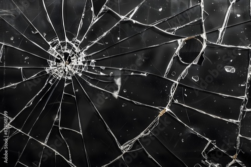 Cracked Glass Texture with Bullet Holes on Black Background