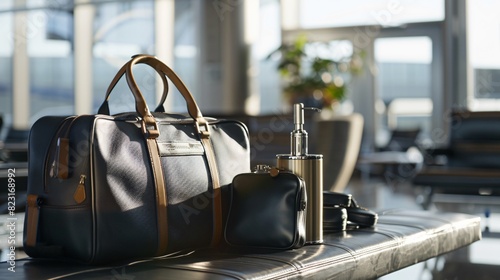 A leather weekender bag  photo