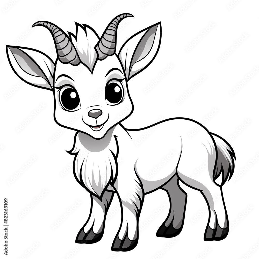 A cute ibex coloring page with simple line art style on a white background A cute ibex coloring page with simple line art style on a white background