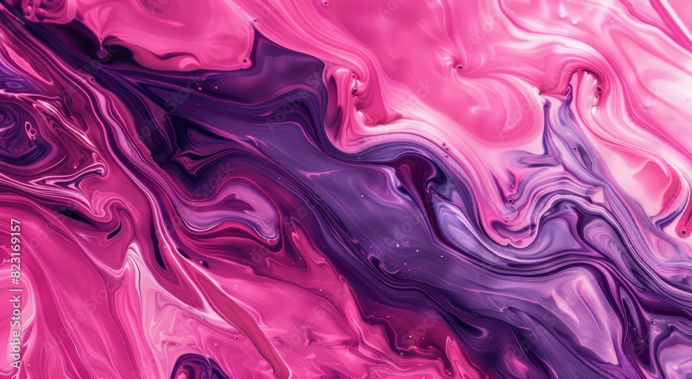 Fototapeta premium A closeup of swirling liquid in shades of pink and purple, creating an abstract pattern reminiscent of the marbling technique