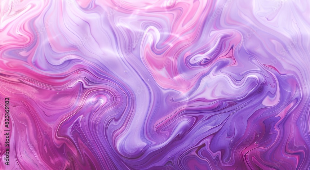 Obraz premium A closeup of swirling liquid paint in shades of pink and purple, creating an abstract background with a dreamy effect