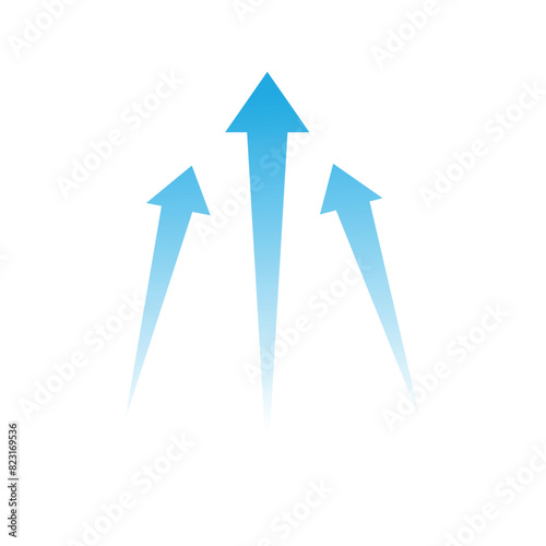 Set of blue arrow showing air or wind flow. Air conditioner direction with white background.