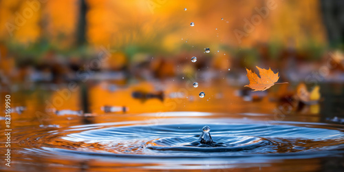 Wasser platscht mit Wassertropfen mit herbstlichen Hintergrund photo