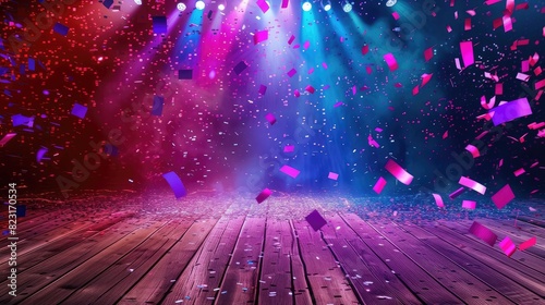 Vibrant Stage with Confetti Celebration Atmosphere
