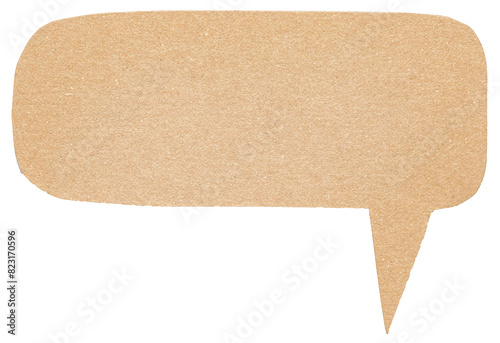 Blank cut out light brown cardboard paper speech bubble of elliptical shape with copy space for text, transparent png background design element
 photo