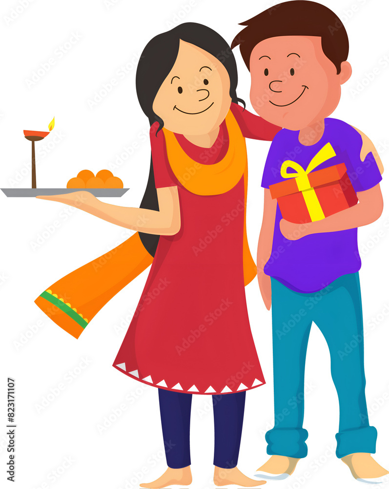Indian brother and sister celebrate Bhai Dooj or Rakshabandhan festival on png background. Indian brother and sister celebrate Bhai Dooj or Rakshabandhan festival on png background.