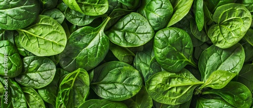 Fresh spinach leaves background. Bright green texture of healthy organic vegetable, full frame. Ideal for salads, smoothies, and healthy recipes.