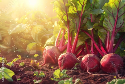 Beet harvest lying on the ground. Concept of growing vegetables.