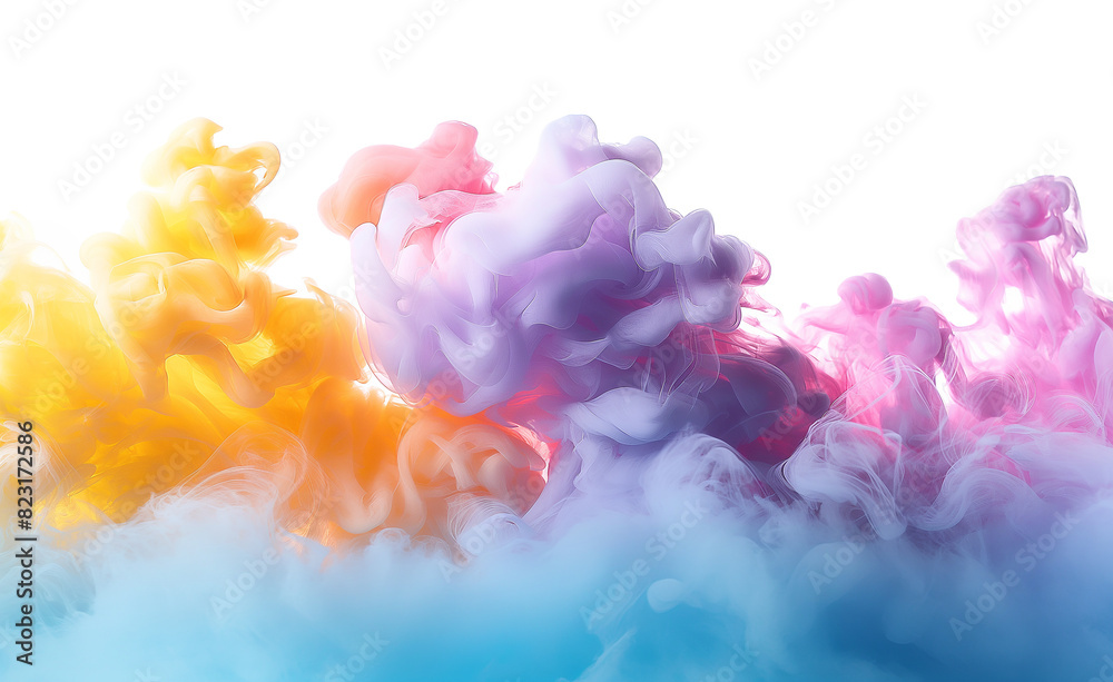 Fototapeta premium Background of Silk or smoke isolate flowing colored a bright mix of yellows, blues, pinks, pastels color, smooth wave curve,white background with copy space.