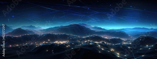 Mystical Nighttime Mountainscape with Network Connections photo