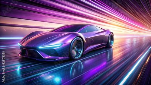 purle car, futuristic, speed effect, light rays © Bounpaseuth