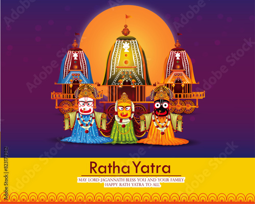 Vector illustration of Indian festival Ratha Yatra with Lord Jagannath, Balabhadra ,Subhadra and Chariot .
