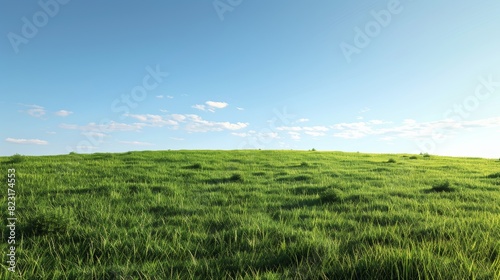 A grassy field with a clear blue sky outdoors in the background. photo