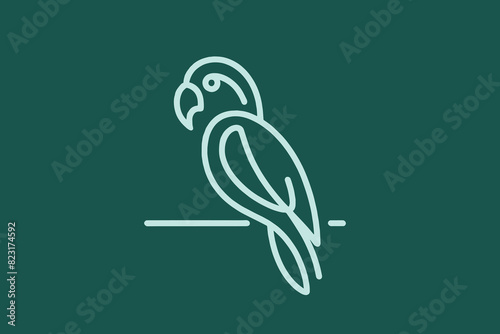Parrot. Line art logo. Simple minimalistic vector illustration, icon. Green background