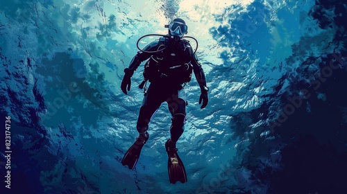 AI generated illustration of a scuba diver in PNG format. photo