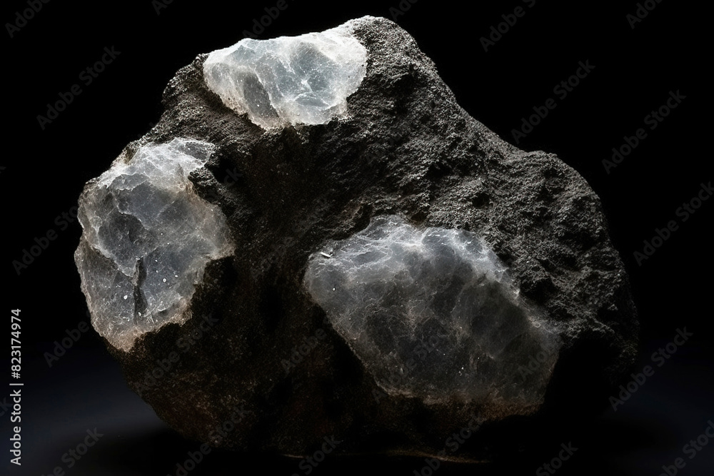 Phillipsite is a rare precious natural stone on a black background. AI generated. Header banner mockup with space. Phillipsite is a rare precious natural stone on a black background. AI generated. Header banner mockup with space.