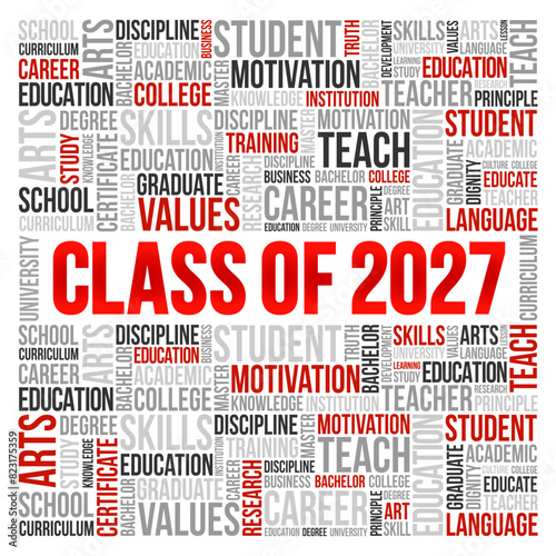 Class of 2027 - the group of students who graduated from high school or college in the year 2027, word cloud concept background