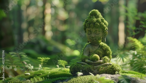 Peaceful Buddha with Moss in Forest