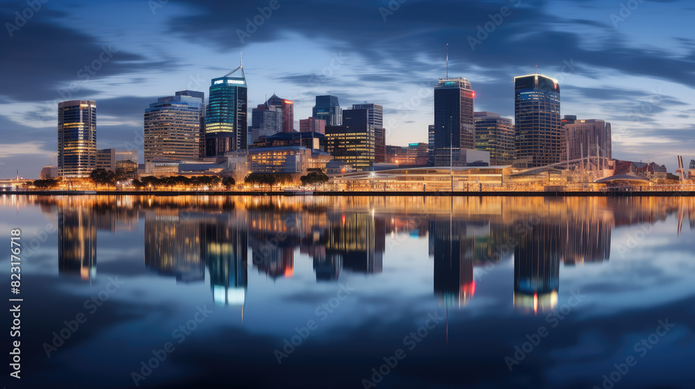 Naklejka premium Stunning Cityscape Reflection at Twilight