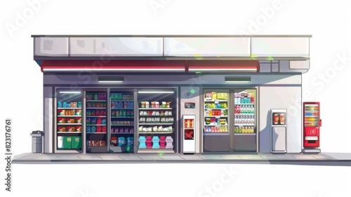 The convenience store kiosk of a supermarket is illustrated against a white background.