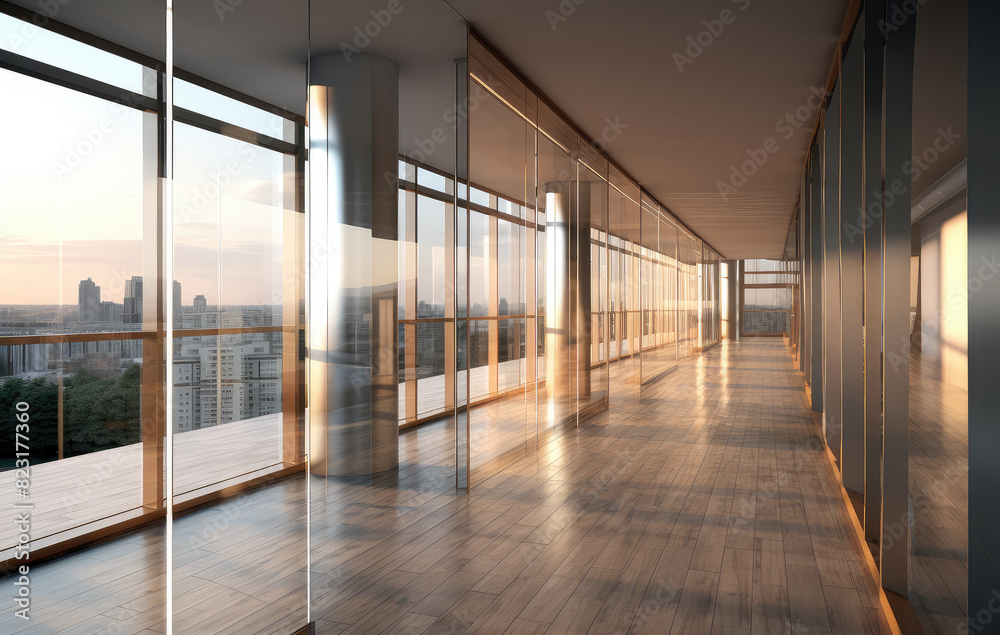 Fototapeta premium Modern Office Corridor at Sunset - Architectural Elegance